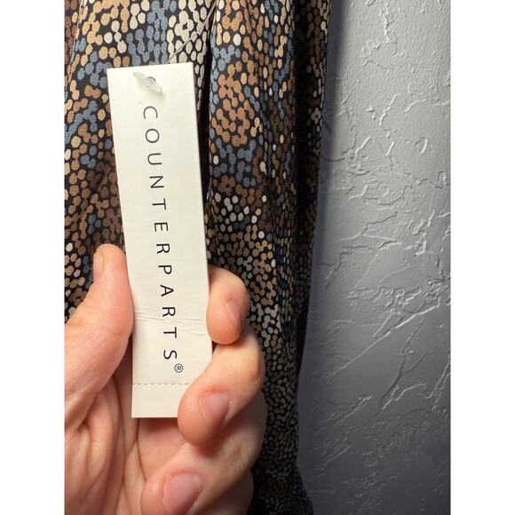 Counterparts brown abstract cinched babydoll long sleeve blouse womens medium - Picture 4 of 8